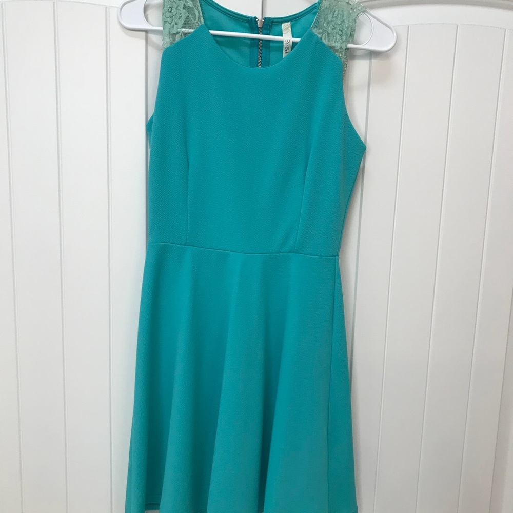 Mint green fit and flare dress with lace detail
